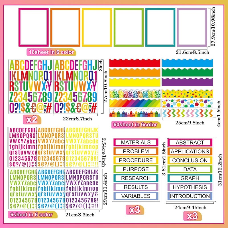 Sinload 92 Pcs Science Fair Board Supplies 60 Trim Scalloped Poster Boards 18 Presentation Subtitles 6 Project Titles 8 Letter Sticker for Classroom Display Boards(Colorful) - Image 2